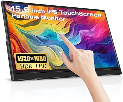 Lrtzcbi Touchscreen Tragbarer Monitor 15,6 Zoll, HDR 1080P IPS Bildschirm Display mit USB C HDMI Ständer/Duale Lautsprecher, Tragbarer Monitor für Laptop/PC/Phone/Switch/PS3/4