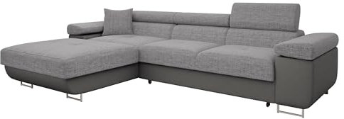 Mirjan24 Ecksofa Torezio Mini mit Bettkasten, Einstellbare Kopfstützen, Bequeme Polsterung, Eckcouch mit Schlaffunktion für Wohnzimmer L-Form Couch mit Bettfunktion (Soft 029 + Lux 05, Seite: Links)