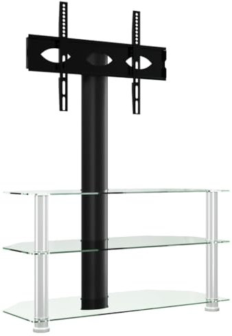 vidaXL Mueble de TV de Esquina 3 Niveles para 32-70 Pulgadas, Soporte Televisor, Mesa Esquinera Almacenaje, Mueble de Salón Dormitorio, Negro Plateado
