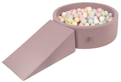 KiddyMoon Spielplatz Aus Schaumstoff Mit Rund Bällebad (200 Bälle) Ballgruben Für Babys Spielbad Hindernisläufen, Erikafarben:Pastellblau/Pastellgelb/Weiß/Minze/Puderrosa