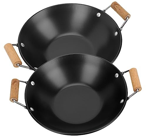 PRETYZOOM Metal Small Hot Pot with Wooden Handle Anti-Overflow Pot and Tripod Paella Frying Pan Double Handle Cooking Pan