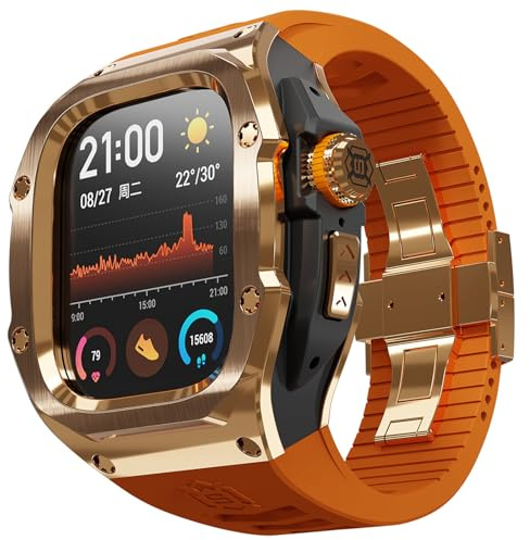 AdirMi Compatible con Correa Apple Watch Ultra 2/1 49mm, Cubierta Protectora Militar de Metal de Acero Inoxidable y Correas de TPU,Rose Gold