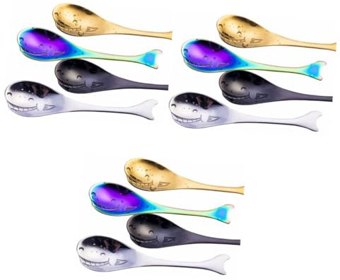 Cabilock 12 Pièces cuillère à café cuillère de dessin animé cuillère en acier inoxydable Pelle en acier inoxydable mini-pelle cuillère à dessert cuillère à sucre doré cuillère à mélanger