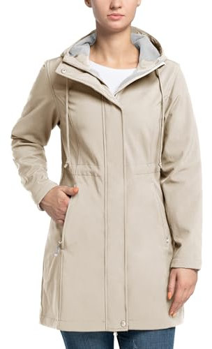 33,000ft Veste de Softshell Longue légère et imperméable pour femme, À Capuche Veste de pluie, Veste fonctionnelle coupe-vent, Activites En Exterieur à pied Randonnée Beige 2XL