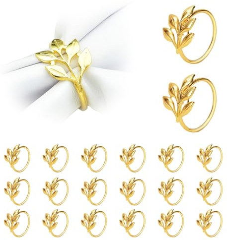 JVHLOV 20PCS Napkin Rings, Metal Napkin Buckles, for Harvest, Thanksgiving, Wedding, Dinner, Party, Banquet, Table Setting Serviette Ring Holder, Dining Table Decoration (Gold, One Size)