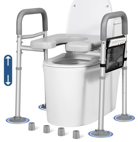 LOLLIDO 180 kg verstellbare Toilettensitzerhöhung für Senioren mit Aufbewahrungstasche, erhöhter Toilettensitz mit Griffen für ältere Menschen, Schwangere und Behinderte, gepolsterte
