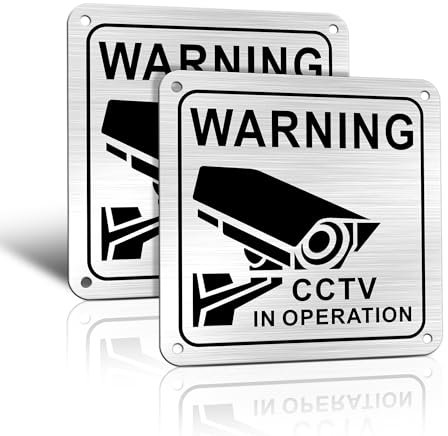 TAKULA CCTV Operation Sign - 4.7 x 4.7 Brushed Aluminium, Pre-drilled, Outdoor Security Camera Warning Sign