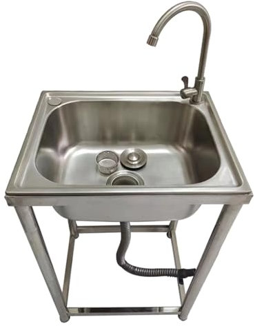 Lavello Commerciale in Acciaio Inossidabile, Lavello Freestanding, Lavandino Esterno, Lavandino della Cucina Con rubinetti caldi e freddi per lavanderia, garage