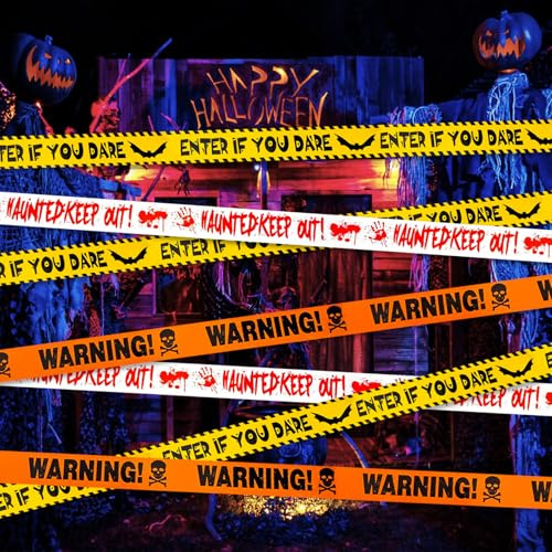 Atuoxing 5 Rolls Barrier Tape Halloween Deko Outdoor Caution Tape 30M Horror Absperrband Gruselig Zombie Flatterband für Garten Halloween Party Dekoration