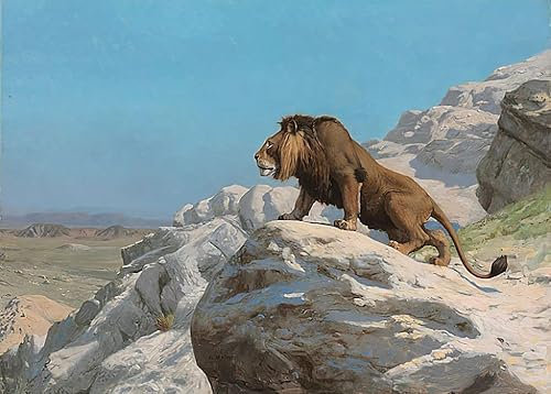 GKAZGQPR Bekannt Leinwand Wandbilder Leinwand Plakat Löwe auf der Wache von Jean Leon Gerome Gemälde Wandkunst für Wanddekoration 60x90cm