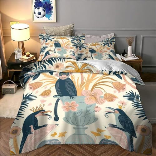 XJmoney Bettwäsche-Set mit Affenmotiv, 3-teilig, 3D-Druck, Tagesdecke, Bettbezug-Set für Mädchen, weiche Schlafzimmerbettwäsche, Einzelbett (135 x 200 cm)