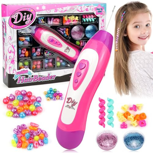 Raxfekro Haarflechtmaschine Mädchen Set, DIY Flechthilfe Haare mit Haarperlen Glitter, Haarschmuck Kinder Mädchen für Kinder von 5-12 Jahren