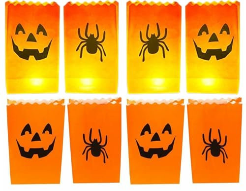 CFMOFFERS Halloween Luminary Paper Bags Halloween Luminary Bags Flame Resistant Candle Bag 10 x 6 Inch Halloween Candle Holder Bag with Cat Pattern Witch Luminary Paper Bag for Halloween 8Pack