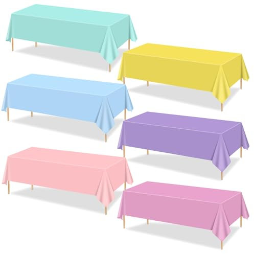 6er-Pack pastellfarbene Tischdecken, 220x130cm EIS Bunte rechteckige Tischdecken, pastellfarbene Regenbogen-Mix-Farbdekorationen für Geburtstag, Regenbogenparty, Eiscreme-Themenparty, Babyparty