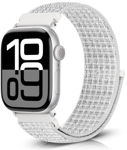 Bcuckood Correa deportiva de nailon compatible con Apple Watch 42 mm 41 mm 40 mm 38 mm para mujer y hombre, pulsera deportiva Solo Loop para iWatch Serie 10 9 8 7 6 5 4 3 2 1 SE, color blanco pico