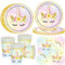 OMZSXK Juego de vajilla de fiesta de unicornio para 16 invitados, plato de fiesta de cumpleaños, unicornio, platos de papel, vasos, servilletas, cumpleaños infantiles, decoración para fiestas