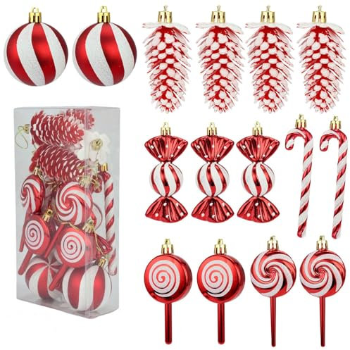 15pcs Weihnachtsdekoration,Weihnachtsbaumschmuck Zuckerstangen und Weihnachtsbaumschmuck lutscher zum Hängen Weihnachtsdeko Anhänger,Christbaumkugeln mit Aufhängeöse für Weihnachtsschmuck (Rot)