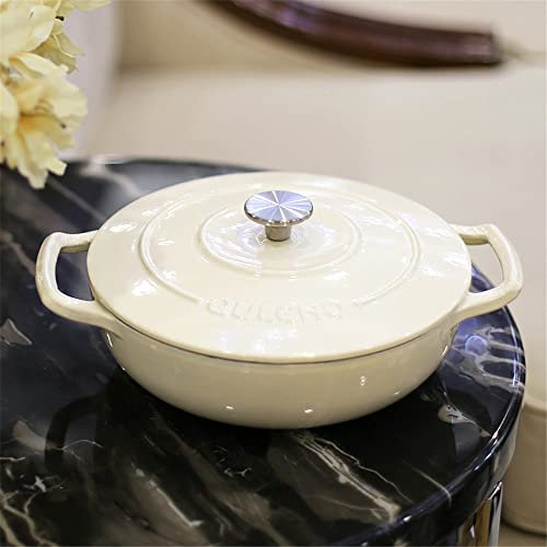 Casseruola bassa in ghisa smaltata da 3,1-4 litri con coperchio, padella antiaderente, pentola per forno olandese, casseruola bassa in ghisa per soffriggere, friggere, brasare, cuocere al vapore