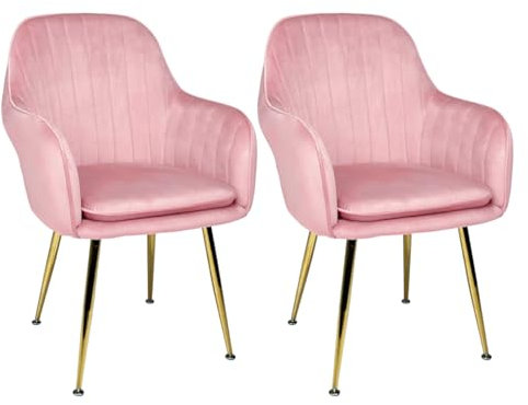 SAMIRA Sedia da pranzo in velluto poltroncina vintage (2, Rosa)