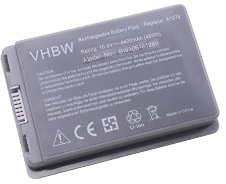 vhbw Akku kompatibel mit Apple PowerBook G4 15 M9969X/A, G4 15 M9969TA/A Notebook (4400 mAh, 10,8 V, Li-Ion)
