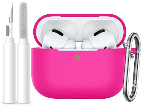 Easuny AirPods Pro 2/1 Hülle, Stoßfest Weiche Silikon Case Kompatibel mit Apple 2./1. Generation, LED Sichtbar, mit Karabiner & Reinigungskit-Rose Pink