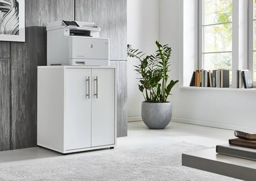 Druckerschrank Office Edition mit 2 Türen, 2 Einlegeböden, Büromöbel, 74 cm Höhe (Weiß/Weiß Matt)