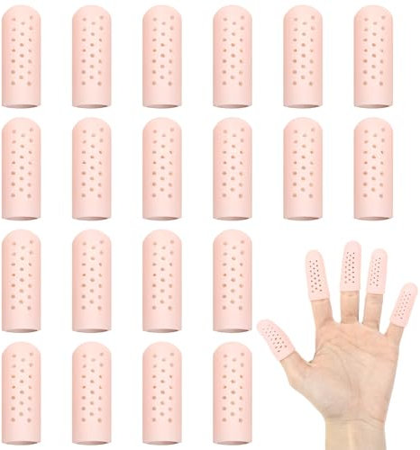 Ptwola 20er-Pack Gel-Fingerlinge Fingerkuppenschutz Silikon Atmungsaktive Fingerhüllen Wiederverwendbare Daumenkappen Luftlöcher Hautfarbene Fingerabdeckungen Handschuhe zur Schnitten Blasen Wunden