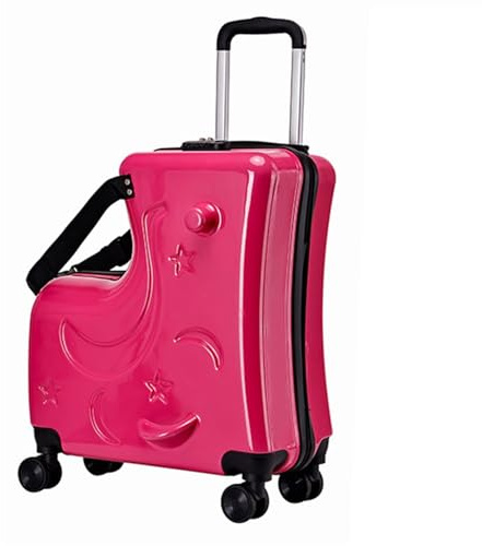 Ride la Koffer mit Passwortsperre mit Sitz | Gepäckreise für kleine Kinder, ruhige Kofferrollen mit 50,8 cm (20 Zoll), Sicherheitsgurte, Lenker, Pedale mit 6, Rosenrot, Consulte la descripción, Siehe