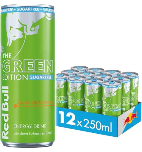 Red Bull Energy Drink Green Edition, Zuckerfrei, Curuba-Holunderblüten-Geschmack, 12er Pack - 12 x 250ml I Stimuliert Körper und Geist
