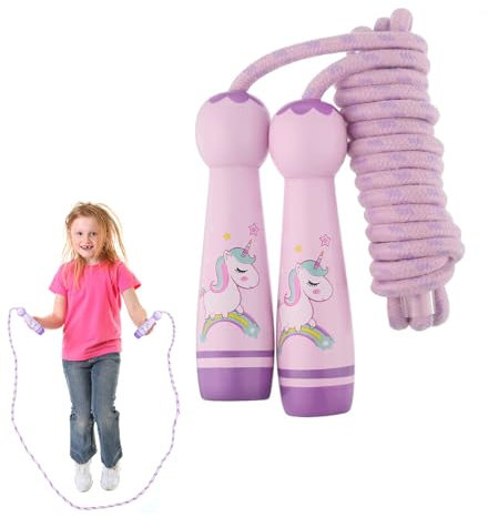 HUATEEN Corde à Sauter pour Enfants,Corde à Sauters Violette Réglable avec Poignée Motif Licorne Cordes a Sauter pour Garçons et Filles,pour Débutants,Fitness et Exercices en Plein Air