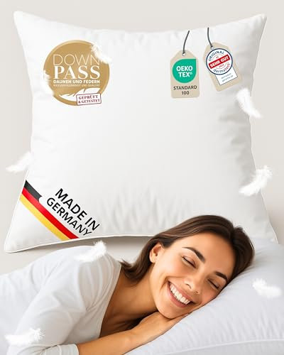 nøvera 3-Kammer Daunenkissen 80x80 Deluxe - Made in Germany | Kopfkissen 80x80 Daunen | Ideal für Allergiker | Bettkissen extra flauschig & stützend | Federkissen 80 x 80 cm | Schlafkissen | Kissen