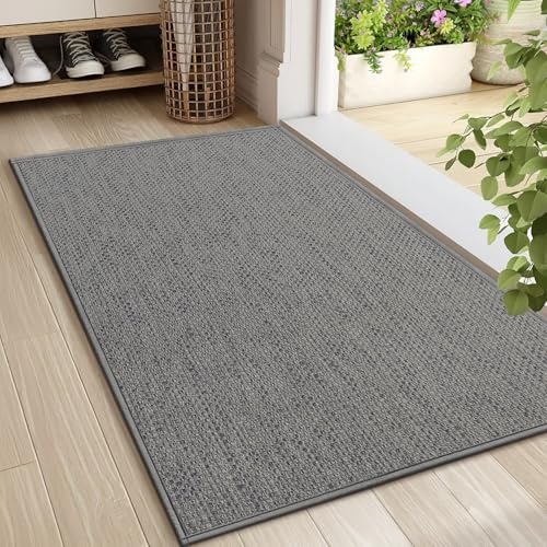 LEKEEPGO Fussmatte Innen 60 x 90 cm, rutschfest Fußmatte, waschbar Schmutzfangmatte, Dünn Türmatte Saugstarke Eingangsteppich, Sauberlaufmatte, Eingangsmatte für Innenbereich, Hellgrau