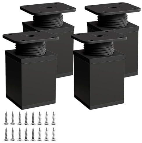Yuexitech 4 Pcs Adjustable Furniture Feet, Furniture Legs, Adjustable 0–20 Mm Height, Aluminum Alloy For Cabinets, Sofas, Desks, Tables & Beds (10cm, Black)