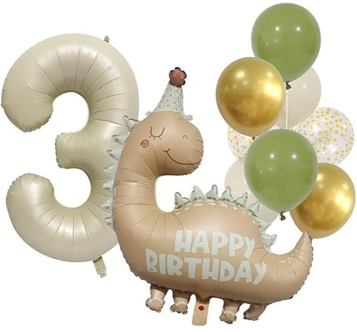 DIWULI Dino Geburtstag Deko 3 Jahre - Luftballon Set Zahl