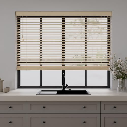 Cocoon Holz Jalousien Fenster Innen 180 x 175 - Naturel - 50mm Lamellen | Holzjalousie - Paulownia Holz - Einfache Montage - Lichtregulierung - Vollständiger Grössenbereich - 3 Zeitlosen Farben
