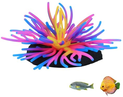 DONGKER Aquarium Deko Ornamente, 1 Stuck Künstliche Leuchtende Korallenanemone, Silikon Simulierte Seeanemonen Ornament für die Landschaftsdekoration von Aquarienfischgläsern