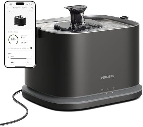 PETLIBRO Upgrade Cat Water Fountain Stainless Steel Tray, Dockstream 2 Cat Fountain Indoor, 3L/101oz Auto Cat Fountains for Drinking, App Monitoring Pet Water Fountain Dog, 5G WiFi Cat Water Dispenser