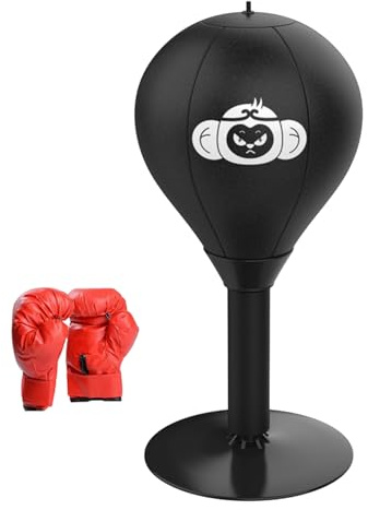 Sac de frappe de bureau, sac de frappe de table, table de punching, sac de frappe amusant, boule de poinçonnage de bureau pour soulager le stress, sac de frappe avec ventouse, bureau (noir-B)