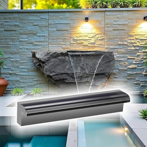 Derramadero rectangular de acero inoxidable para piscinas al aire libre, fuente de roca moderna y estanque Koi, kit de características de agua - 122 cm elegante exhibición de agua