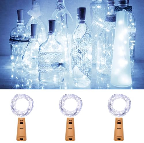 kolpop 3 Stück LED Lichterkette mit Batterie, 2M 20LED Mini Lichterkette für Außen/Innen Deko Flaschenlichter DIY, Party, Hochzeit,Weihnachten-Kaltweiß