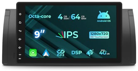 NVGOTEV [8-Kern 4+64 GB] Autoradio für BMW E39 1995–2003, für BMW 7er E38 1994–2001, 9-Zoll-Radio mit Wireless Car Play/Android Auto Bluetooth WLAN 4G LTE GPS DSP RDS FM/AM optional DAB