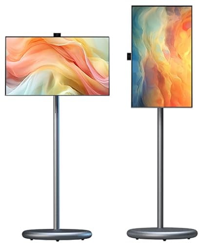 TV portatil de 27, Monitor táctil HD 1080p con Ruedas, Television portatil con batería de 9000 mAh, Android 15, 6 GB + 128 GB, Wi-Fi 2.4/5G, Bluetooth 5.0, para el hogar, autocaravanas Grey