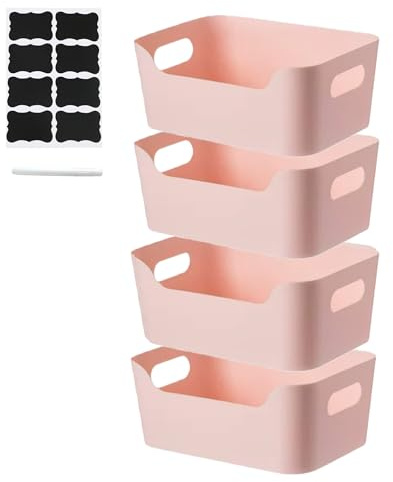 XAHMBSS 4 Boîtes de Rangement avec Poignée,Panier de Rangement à Façade Basse,Boîte de Rangement En Plastique pour Cuisine Et Salle de Bain,pour éTagères Et Armoires (Rose)