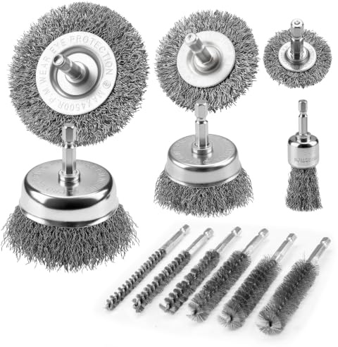 NUODUNCO Kit Brosses Métalliques pour Perceuse 12 Pièces | Tige hexagonale solide, déroillage et décapage peinture, adapté aux surfaces, fissures et vannes