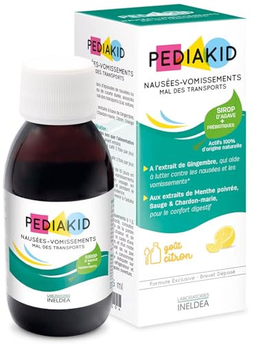 PEDIAKID - Sirop Nausées-Vomissements Mal des Transports - Complément alimentaire à base de plantes - Confort digestif - Contre les nausées & vomissements - Goût citron - Flacon 125 ml