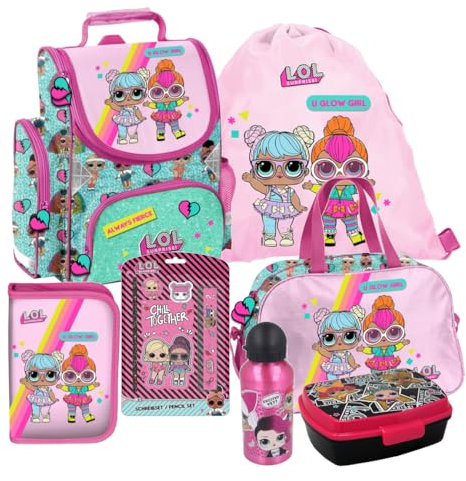 L.O.L LOL Surprise 7 Teile Set Tornister Ranzen Schulranzen Tasche mit Sticker-von-Kids4shop Federmappe Puppen Motiv Sporttasche