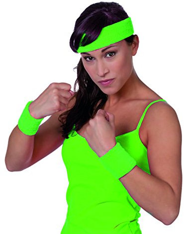 Jannes 51070 Schweißband-Set aus Strick 3-Teilig Stirnband Armband Armreif Neon-Grün