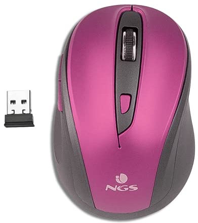 NGS EVO MUTE PURPLE - Mouse Ottico Senza Fili 2.4GHz, Mouse USB per Ordinatore o Laptop Con 5 Pulsanti Silenziosi e Scroll, 800/1600dpi, Viola