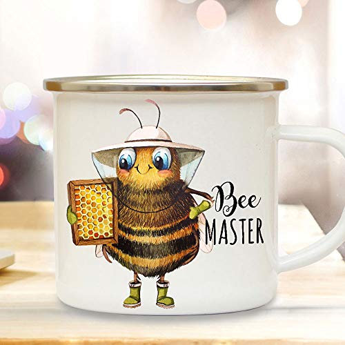 ilka parey wandtattoo-welt Emaille Becher Camping Tasse Imkerbiene Imker Biene Bienchen Spruch Bee Master Kaffeetasse Geschenk Kaffeebecher eb505