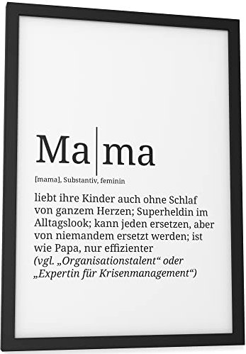 Papierschmiede® Definition: Mama, DIN A4 fertig gerahmt (Rahmen: Material und Farbe wählbar), Wandbild für Wohnzimmer, Schlafzimmer, Küche, Esszimmer, Poster Geschenk Wanddeko aufhängefertig